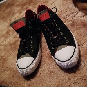 Converse Low Tops Black Green Orange Men's Size 12 Women's Size 14 Sneakers